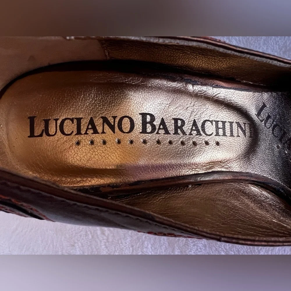 Luciano Barachini Gold Designer Pointy Toe Heel Size 8.5